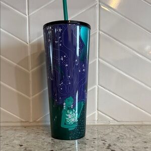 Starbucks Deep Blue and Green Tumbler with Mermaid Art